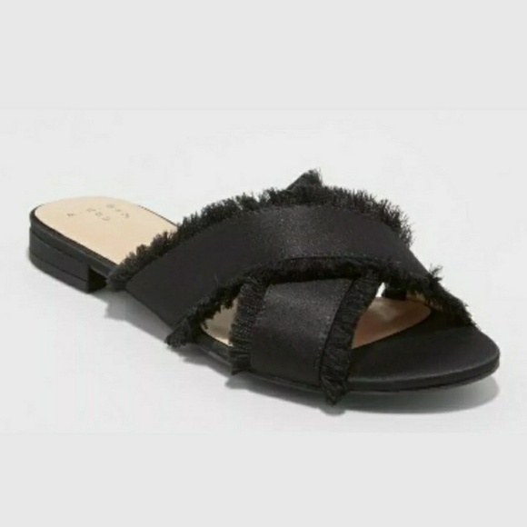A NEW DAY WOMEN'S SEPHORIE SATIN FRAYED CROSSBAND SLIDES SANDALS SIZE 6 NEW - Picture 1 of 8